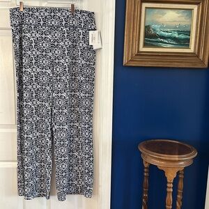 NWT Southwind Apparel Nylon & Spandex Blue & White Wide Leg Palazzo Pants Sz XL